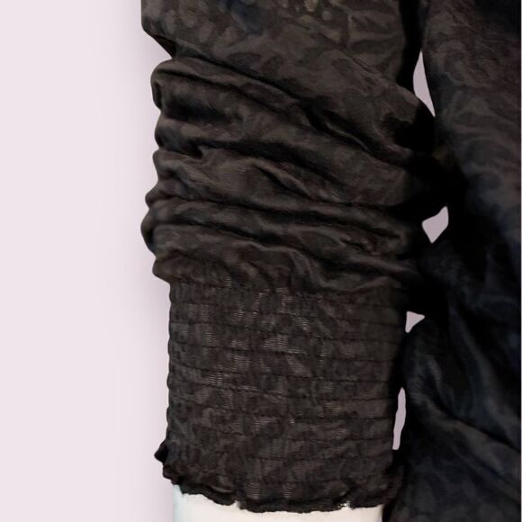 *nwt* Aventura Black Leopard Sheer Long Sleeve High Neck Blouse Sustainable - Picture 3 of 7